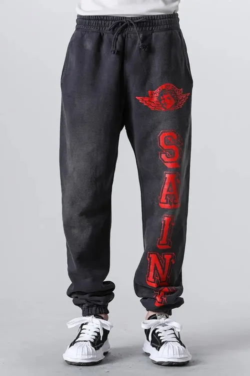 SAINT Mxxxxxx ANGEL SWEAT PANTS/BLK Angel Reborn Crack Print Distressed Sweatpants, Washed Black S-XL Assute Dyeing, Full Spray Fade, Heavy Fermentation Washing, Made with NEW VINTAGE Texture, Four Needles and Six Threads from the Factory, Boneless Patchwork, More Comfortable to Wear, Genuine Level Crack Print/Accessories Restored